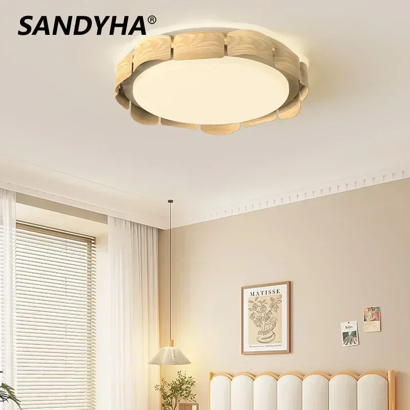 

SANDYHA Nordic Solid Wood Ceiling Light Acrylic Lampshade Design Led Lamp Living Room Bedroom Decoration Study Lighting Fixtures