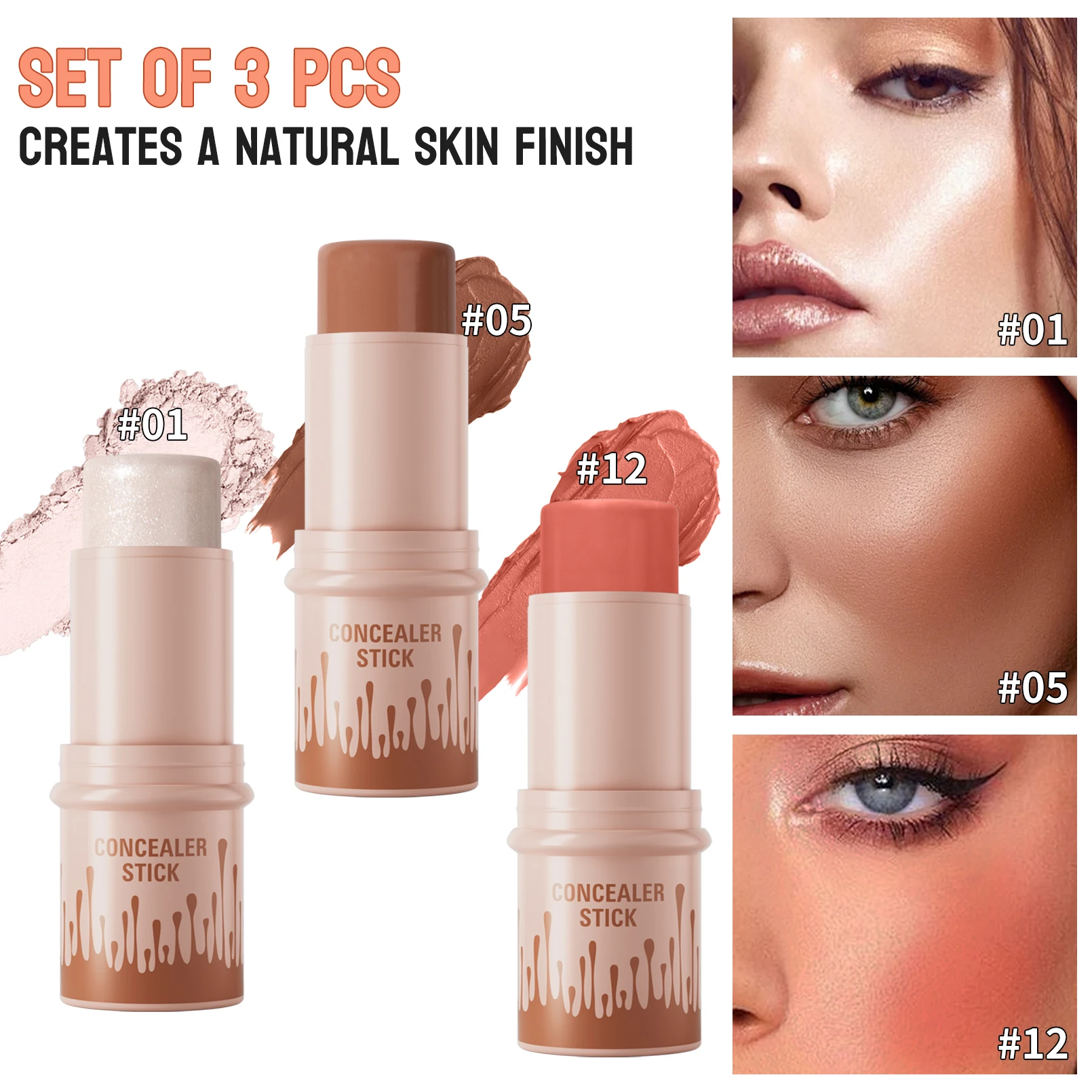 3 قطعة ثلاثية الأبعاد الوجه سطع تمييز بار مستحضرات التجميل الوجه كونتور برونزي لامع هيغليغتر عصا المخفي كريم ماكياج أداة #6