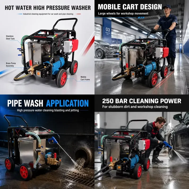 for 250 Bar Diesel Powered Pressure Washer Pipe Cleaning High Pressure Water Jet Cleaner for Industrial Drain Sewer Pipe