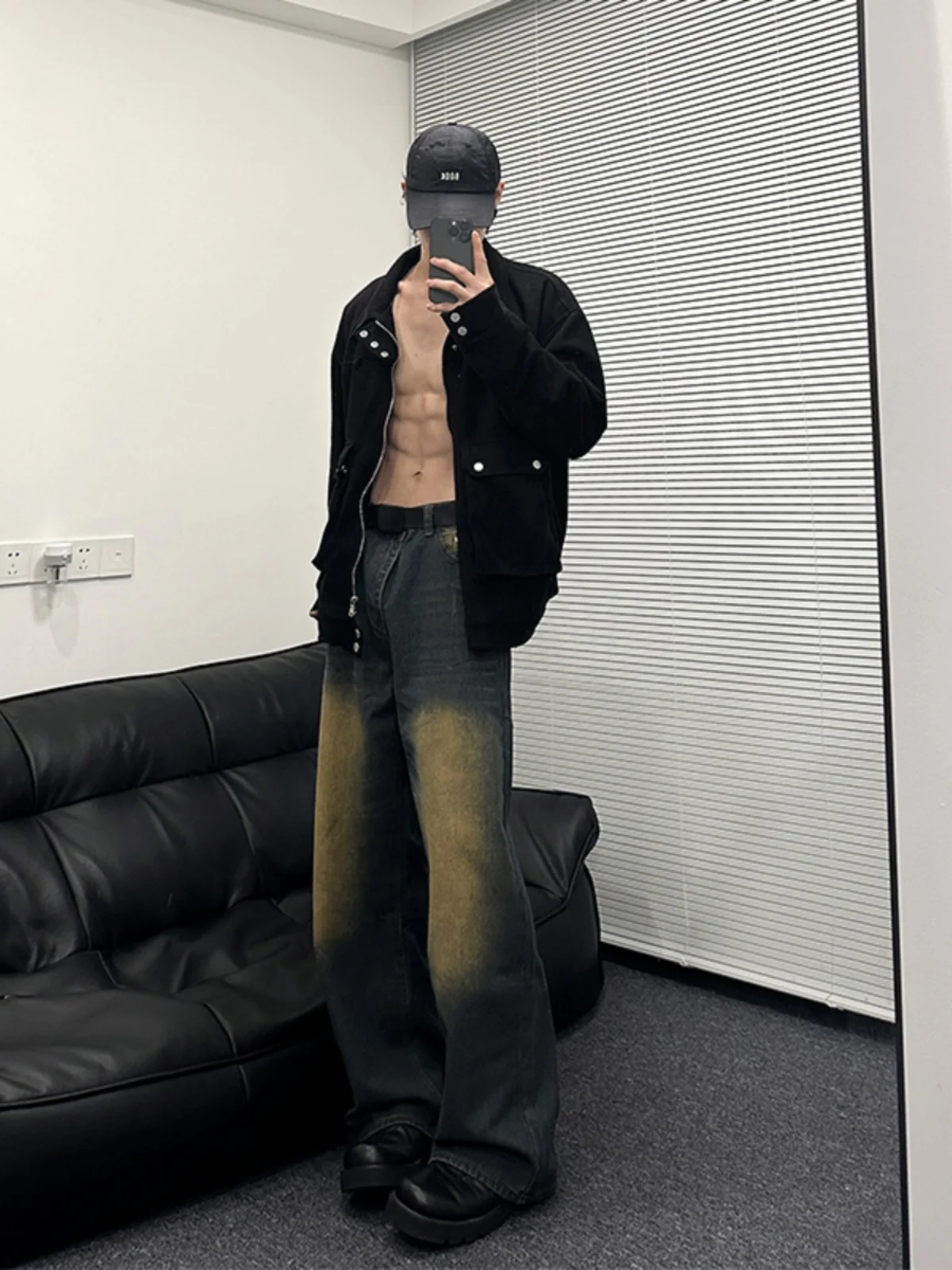 

Мужские джинсы Deep Blue с высокой талией, широкие, прямые, в винтажном американском стиле, для работы, из хлопкового денима