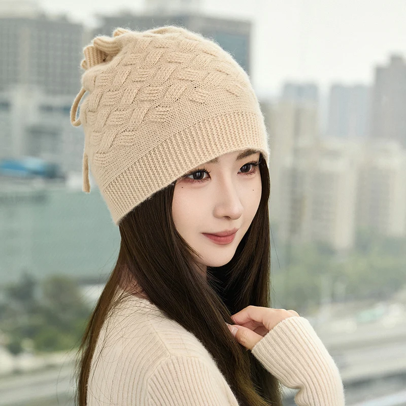 

High Quality Winter Warm Cashmere Skullies Beanies Hat for Women Fashion Outdoor Kniited Solid Snood Scarf Female Beanie Cap