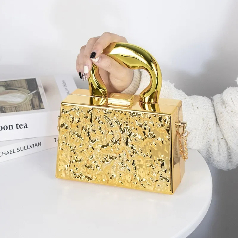 

Acrylic Evening Handbags for Women 2025 New Fashion Hard Shell Box Bag Metallic Chain Luxury Party Small Square Crossbody Bag