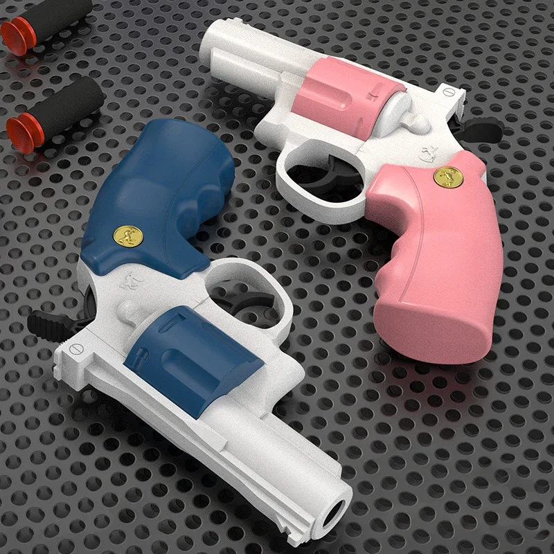 Mini Soft Bullet Decompression Toy Indoor Outdoor Fight Party Game Revolver Gun Pistol Model Stress Relief Toy for Kid Adult