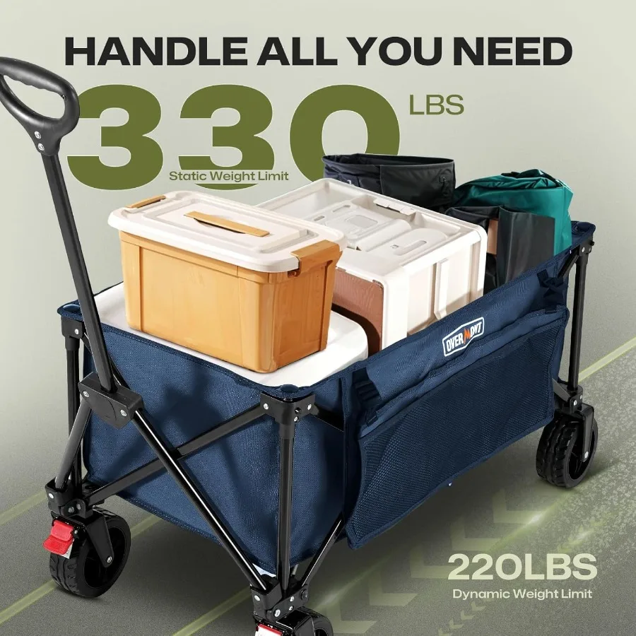 Zusammenklappbarer Wagen mit Rädern für Outdoor-Camping, Sport, Garten und Lebensmitteleinkäufe, 180 l, faltbarer Hochleistungswagen mit L