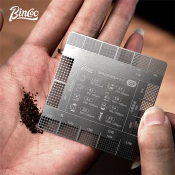 BINCOO 304 스테인레스 스틸 커피 그라인드 참조 카드, 금속 커피 크기 눈금자 도구, 전문 커피 콩 연마기 액세서리