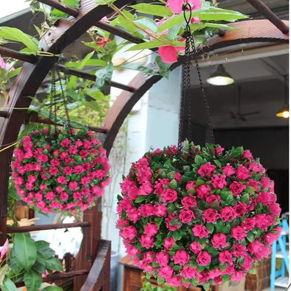 Outdoor waterproof solar simulation plant flowers round ball hanging lights Garden garden restaurant cafe decorative lighting