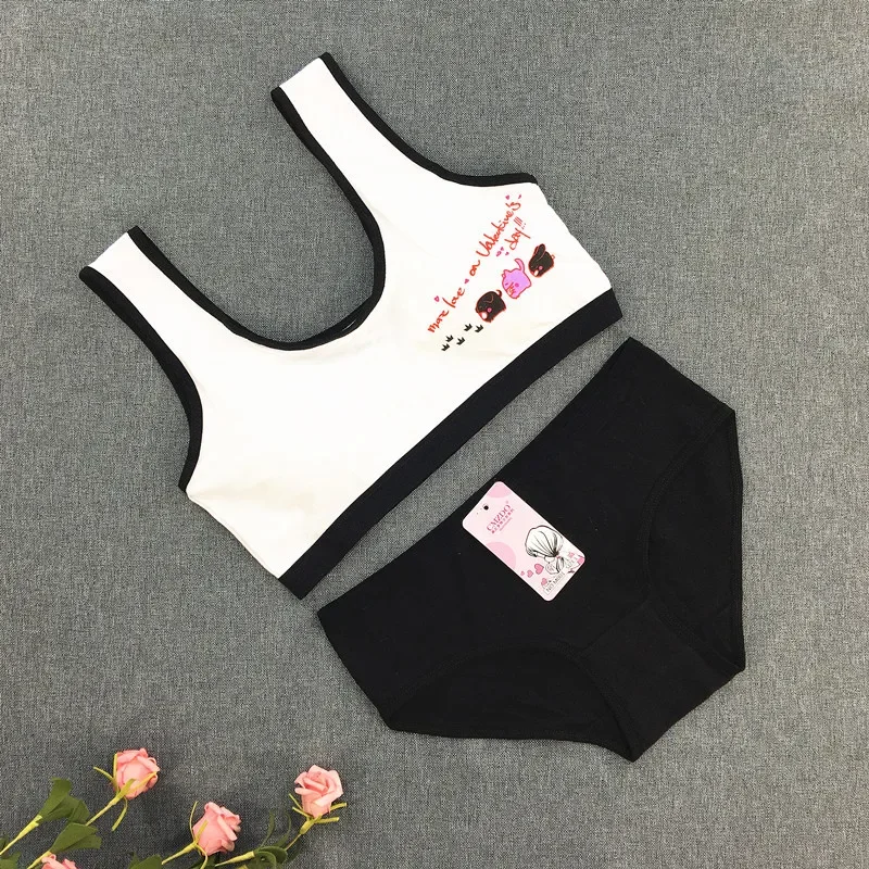 

Girls' Development Underwear Student Girls' Printed Cartoon Underwear Pants Cotton Rimless Sports Bra Set 8-16Y