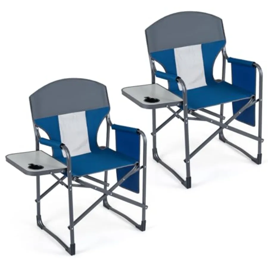 

Oversized Folding Camping Chair with Padded Seat, Side Table, Cup Holder and Storage Pocket, Heavy-Duty Portable Director's Cha