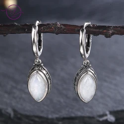 Elegant Natural Moonstone Earrings for Women Retro Fashion Hoop Earring Wedding Engagement Birthday Party Boutique Jewelry Gifts