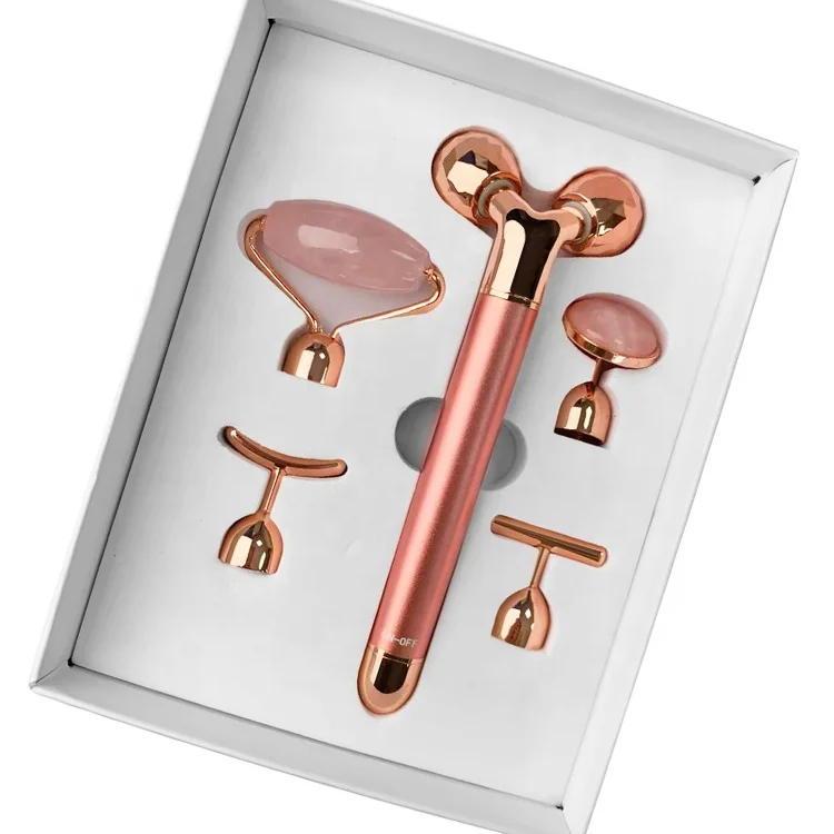 Hot Selling Beauty Stick Facial Skin Care Tool Rose Quartz Vibrating 5 in 1 Electric Jade Roller