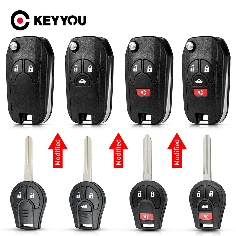 KEYYOU Modified 2/3/4 Buttons Remote Car Key Shell For Nissan Sylphy Cube Juke Rogue Micra Qashqai Altima Maxima Sentra Versa