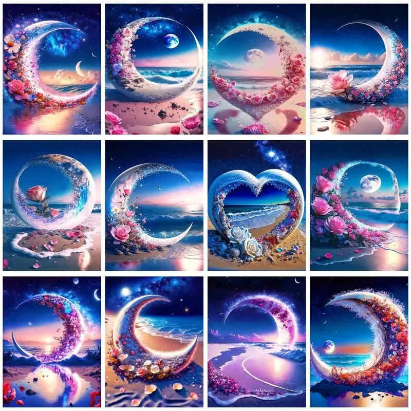 

CHENISTORY Coloring By Number Moon Landscape Kits DIY Oil Painting By Number Drawing On Canvas HandPainted Home Decoration