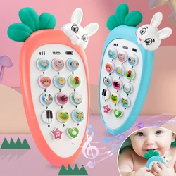 Creative Cartoon Rabbit Carrot Simulation Music Phone Toys Silicone Can Chew Mobile Phones Baby Education Learning Props Gifts