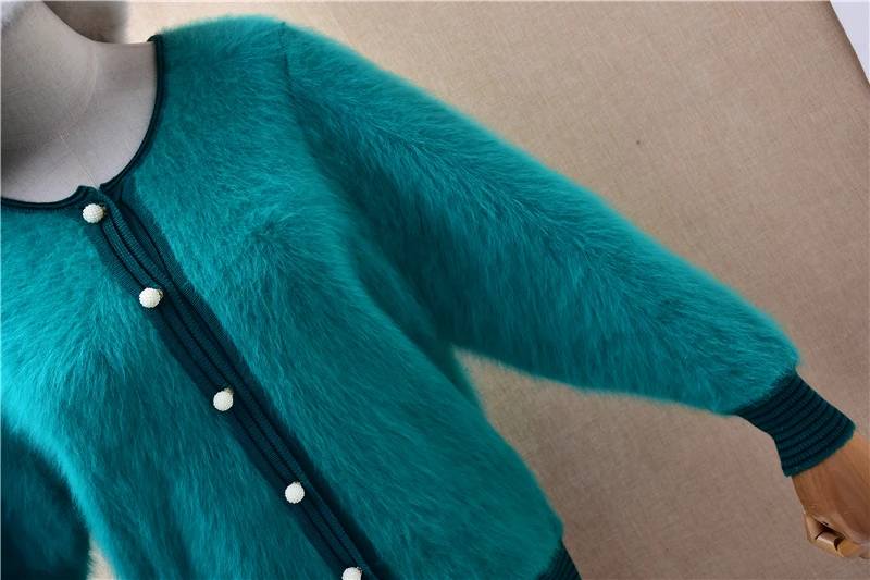 Ladies Women Autumn Winter Vintage Hairy Soft Angora Rabbit Hair Knitted Long Sleeves Loose Cardigans Mink Fur Sweater Jacket view 3