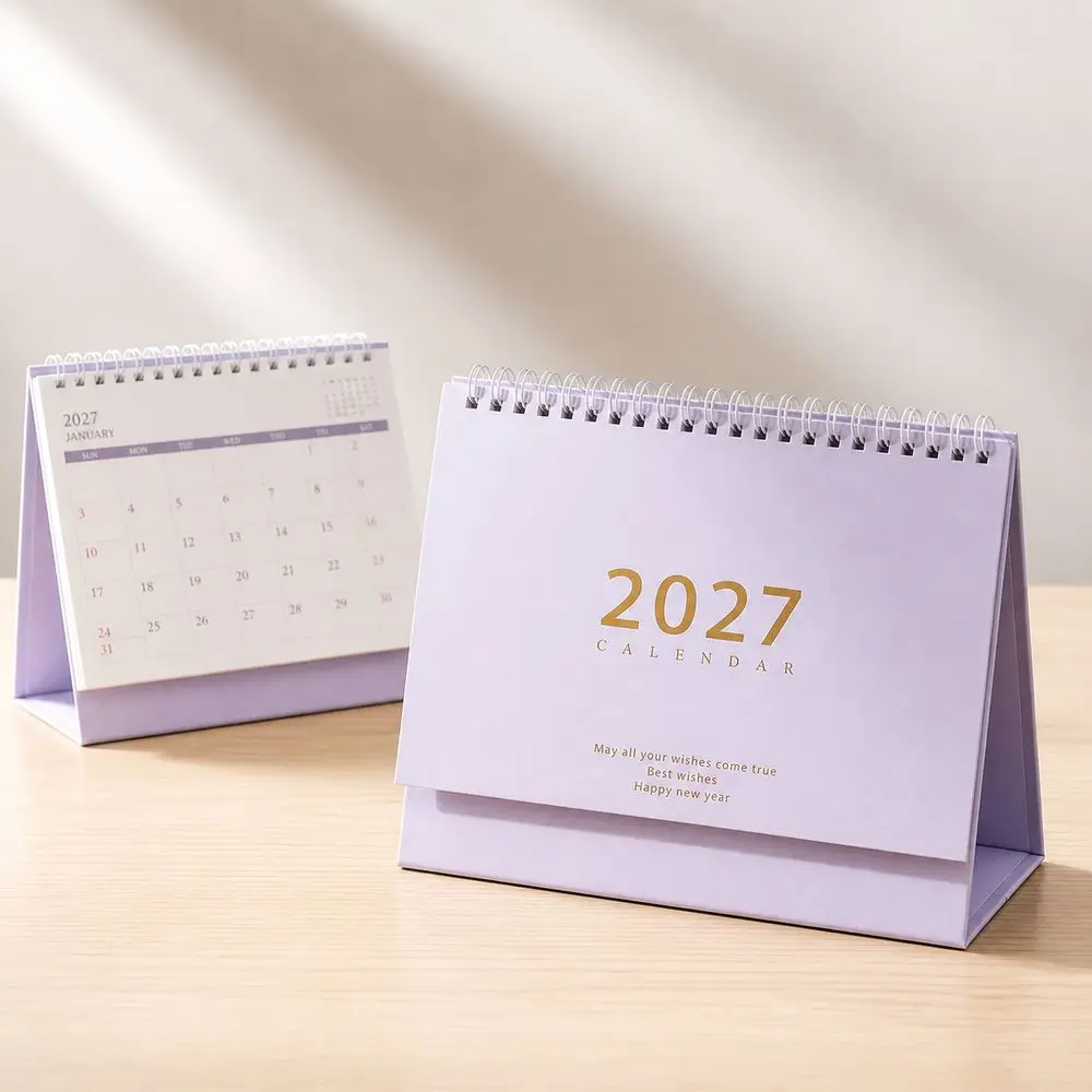 Portable 2027 Desktop Desk Calendar Morandi Color Foldable Standing Table Calendar Decorative Display Flip Calendar