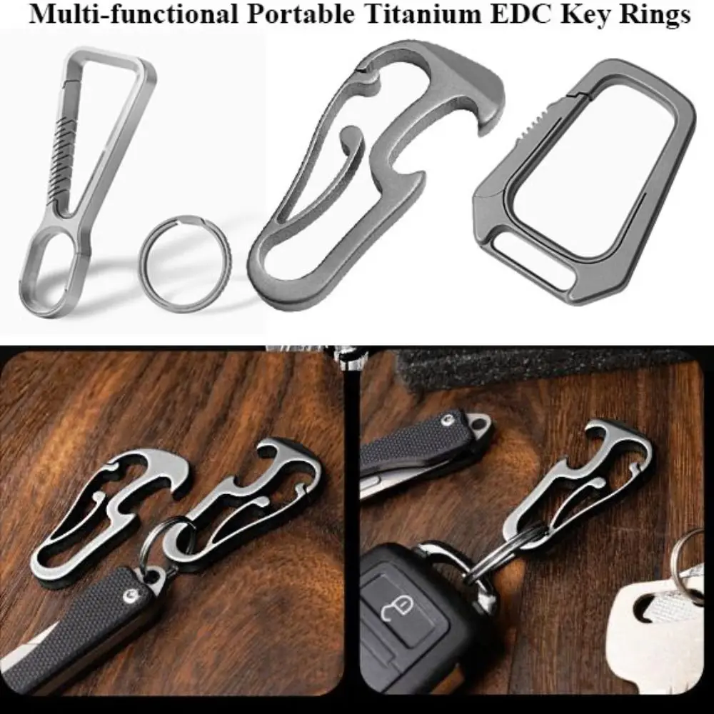 Schlüsselanhänger aus echter Titanlegierung, Schnalle, tragbare Mini-Flaschenöffner, superleichte, multifunktionale Schlüsselringe, Rucksack-Anhänger