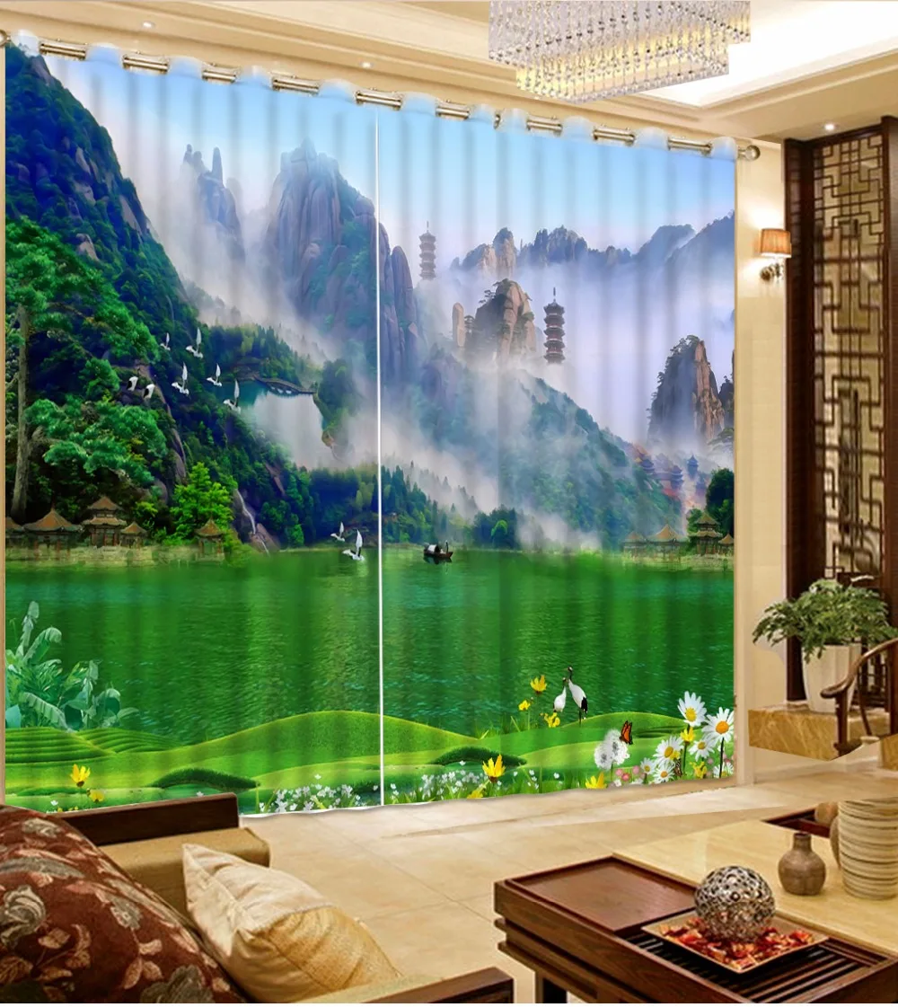 Curtains For Parlor Blackout Fashion Alpine Green Water Flowers Customized 3D Curtain 3D Bathroom Shower Curtain Decorative