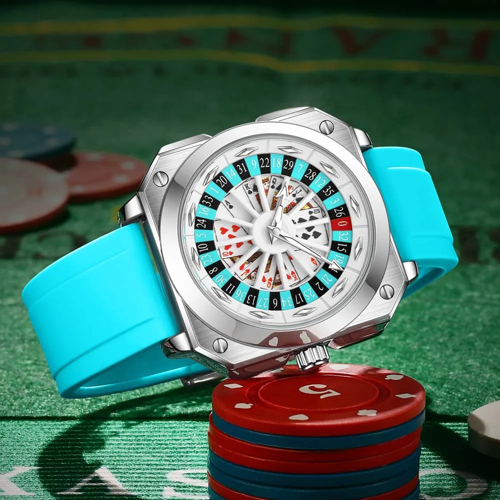 VA VOOM New Custom Watch for Men Fortune Turns Rotating Dial Poker Theme Water-Resistant Luminous Quartz Men's Wristwatch