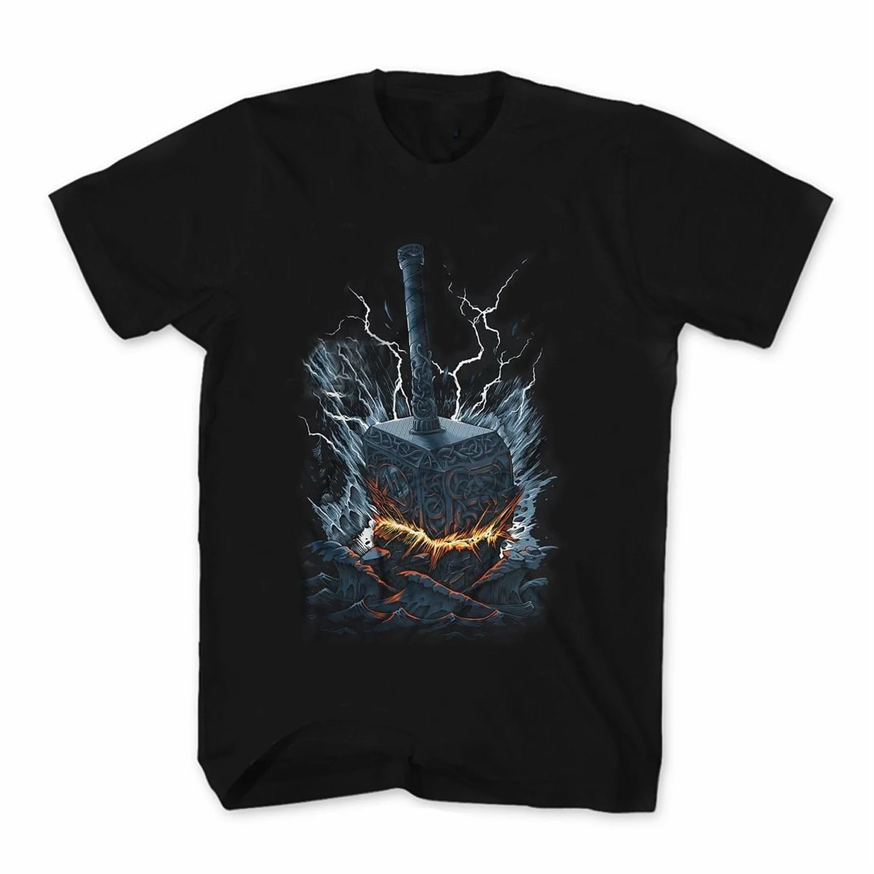 

Thor's Hammer Crushing The Rock. Norse Myth Style T-Shirt 100% Cotton O-Neck Short Sleeve Summer Casual Mens T-shirt Size S-3XL