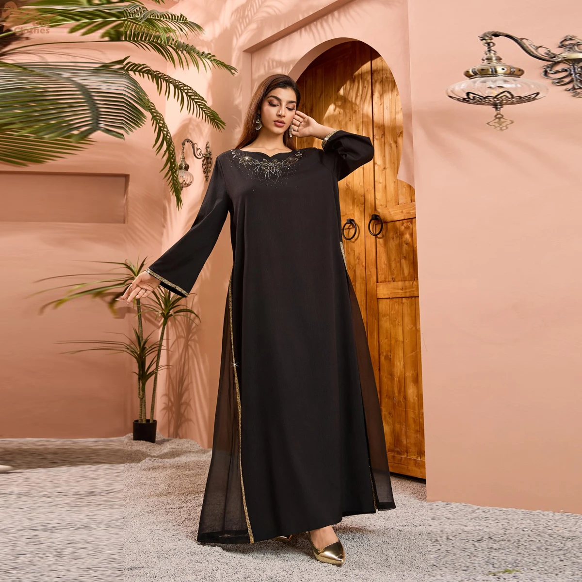 2026 New Ramadan Muslim Elegant Rhinestone Decorated Women Evening Dress Women's Clothing Dubai Solid Maxi Abayas