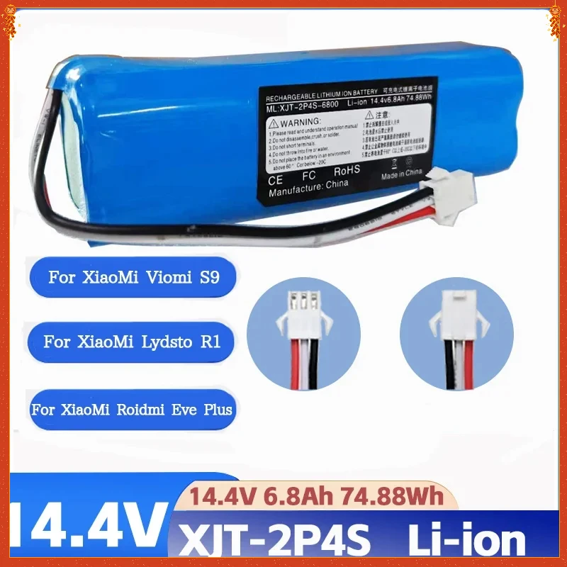 

For XiaoMi Viomi S9 Lydsto R1 Roidmi Eve Plus 14.4V Lithium Battery 2P4S 5200mAh 6800mAh 12800mAh