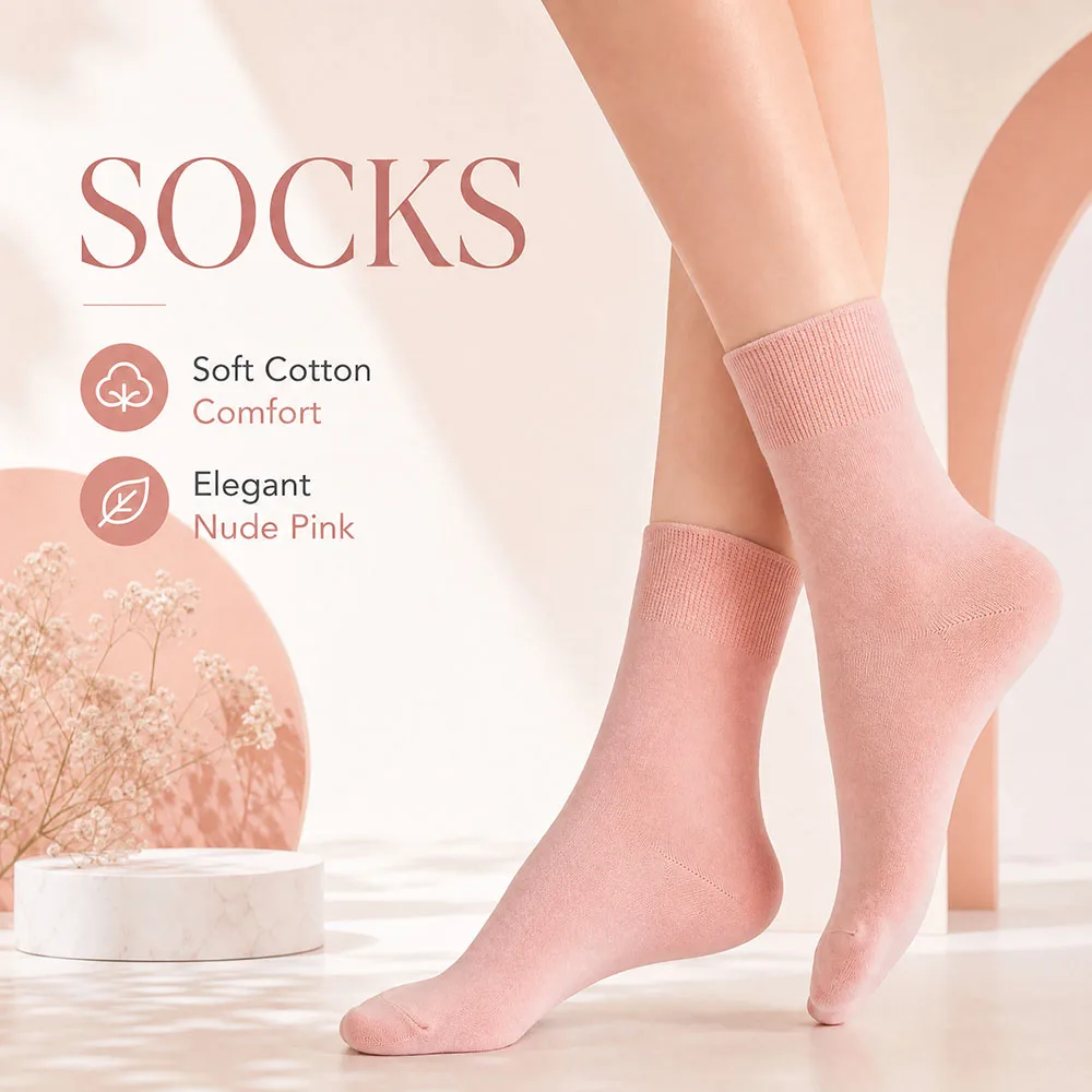 

3 Pairs Women's Pink Crew Socks Soft Cotton Breathable Comfort Casual Mid Calf Moisture Wicking Cushioned stockings Gift