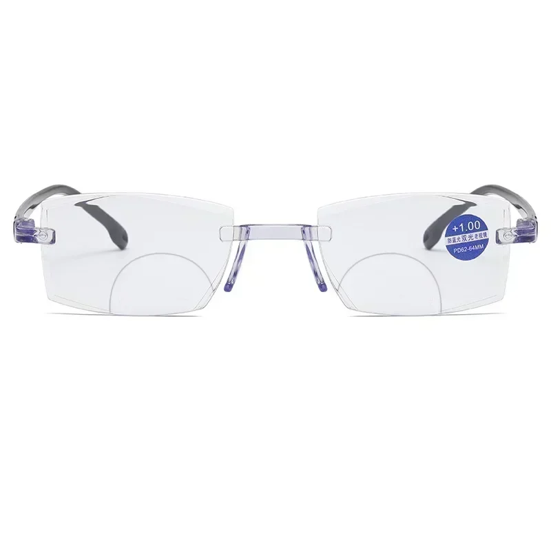 Gafas de lectura con luz azul y Zoom inteligente, gafas para presbicia sin marco con borde de corte, gafas para presbicia para hombres y mujeres