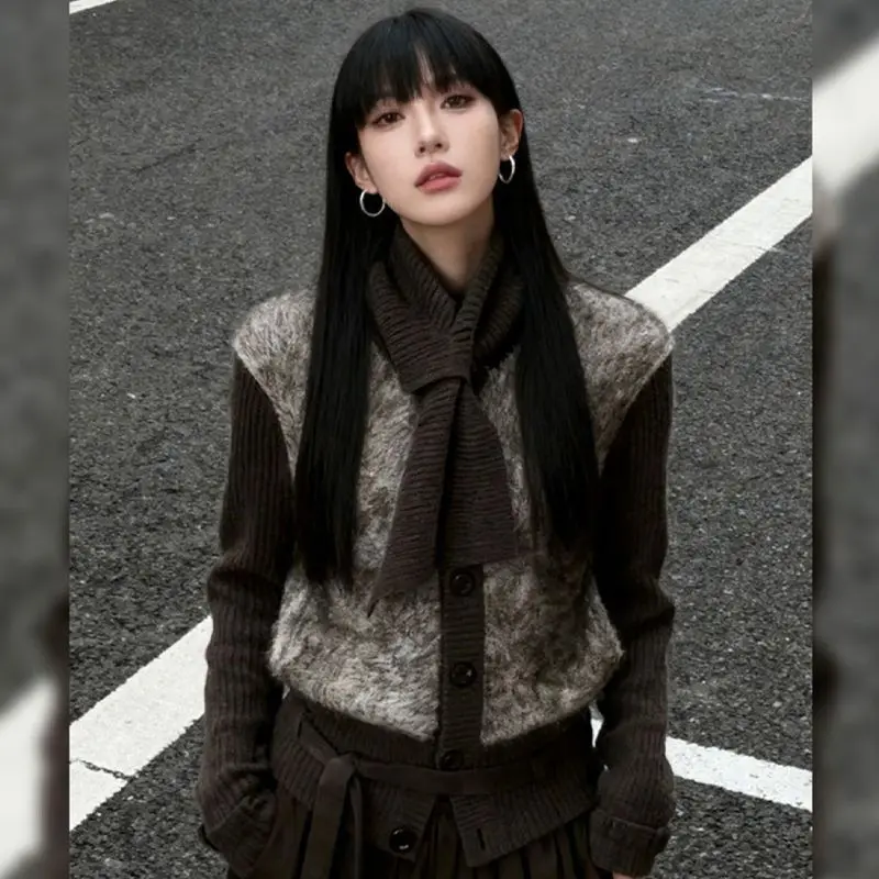 2025, Herbst und Winter, neue Mode, vielseitige Strickjacke, schwarzer Rock, zweiteilig, Damen