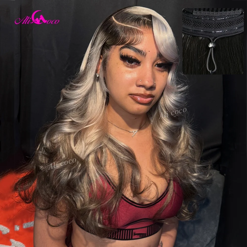 Brown Ash Blonde 180 Density Real Human Hair Wigs Ombre Closure Body Wave Lace Front 13X6 Glueless Drawstring Invisible Upgrade