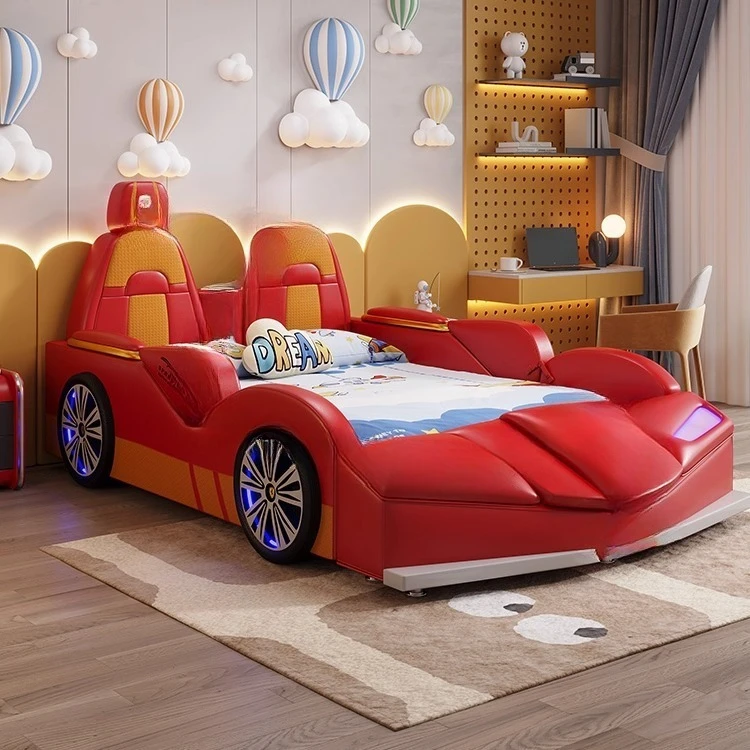 

Internet celebrity children's bed car multifunctional solid wood storage with guardrail theme bed