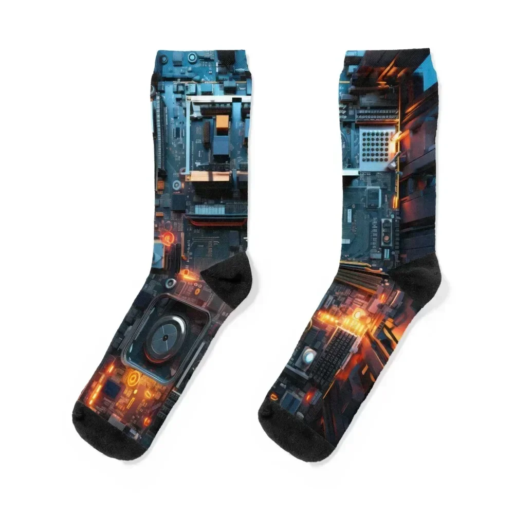 

Cyber Circuit Cityscape Socks heated halloween kids summer Socks Woman Men's