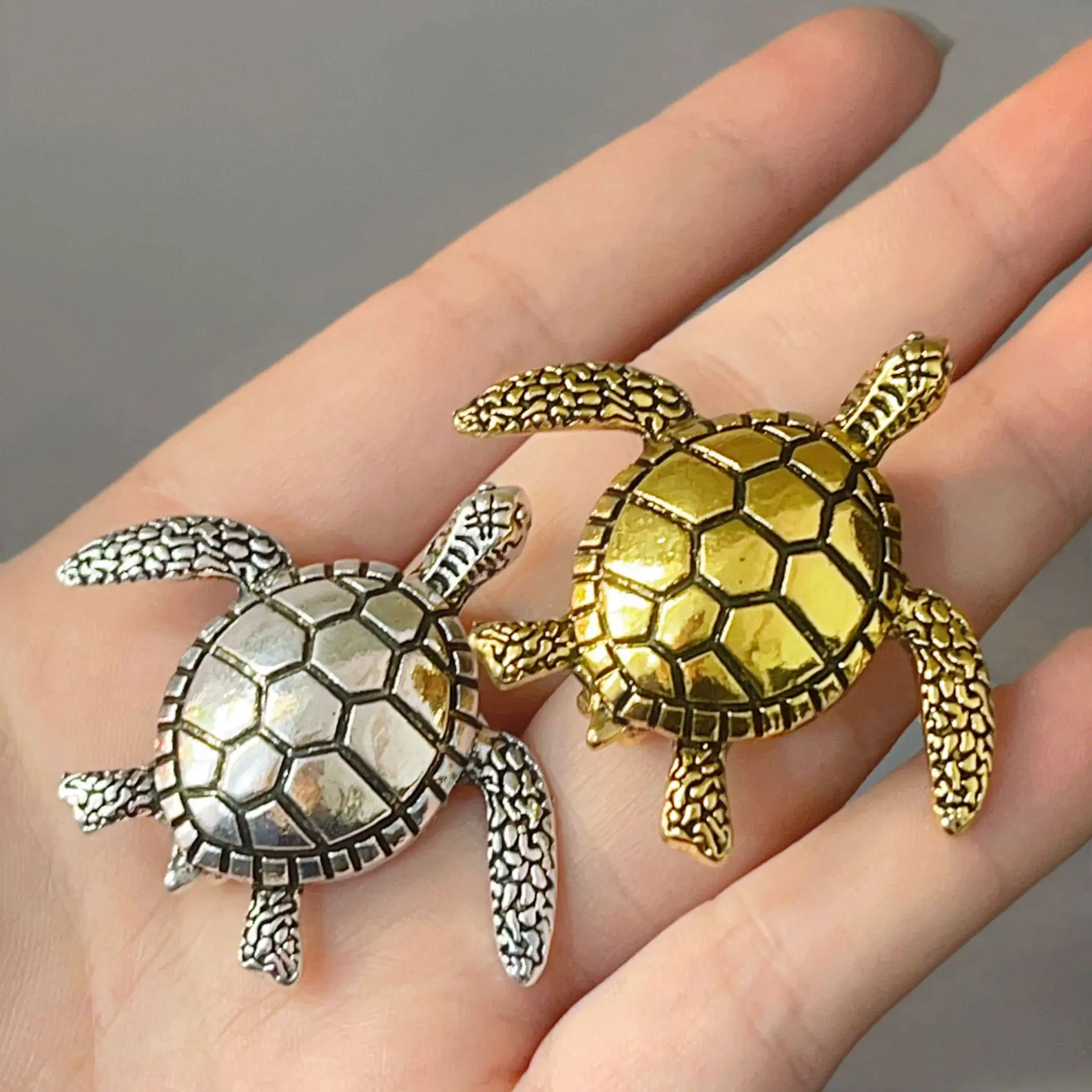 Vintage Golden Silver Alloy Turtle Animal Brooches For Unisex Trendy Neutral Style Pins Jewelry Gift Party Office Suit Accessory