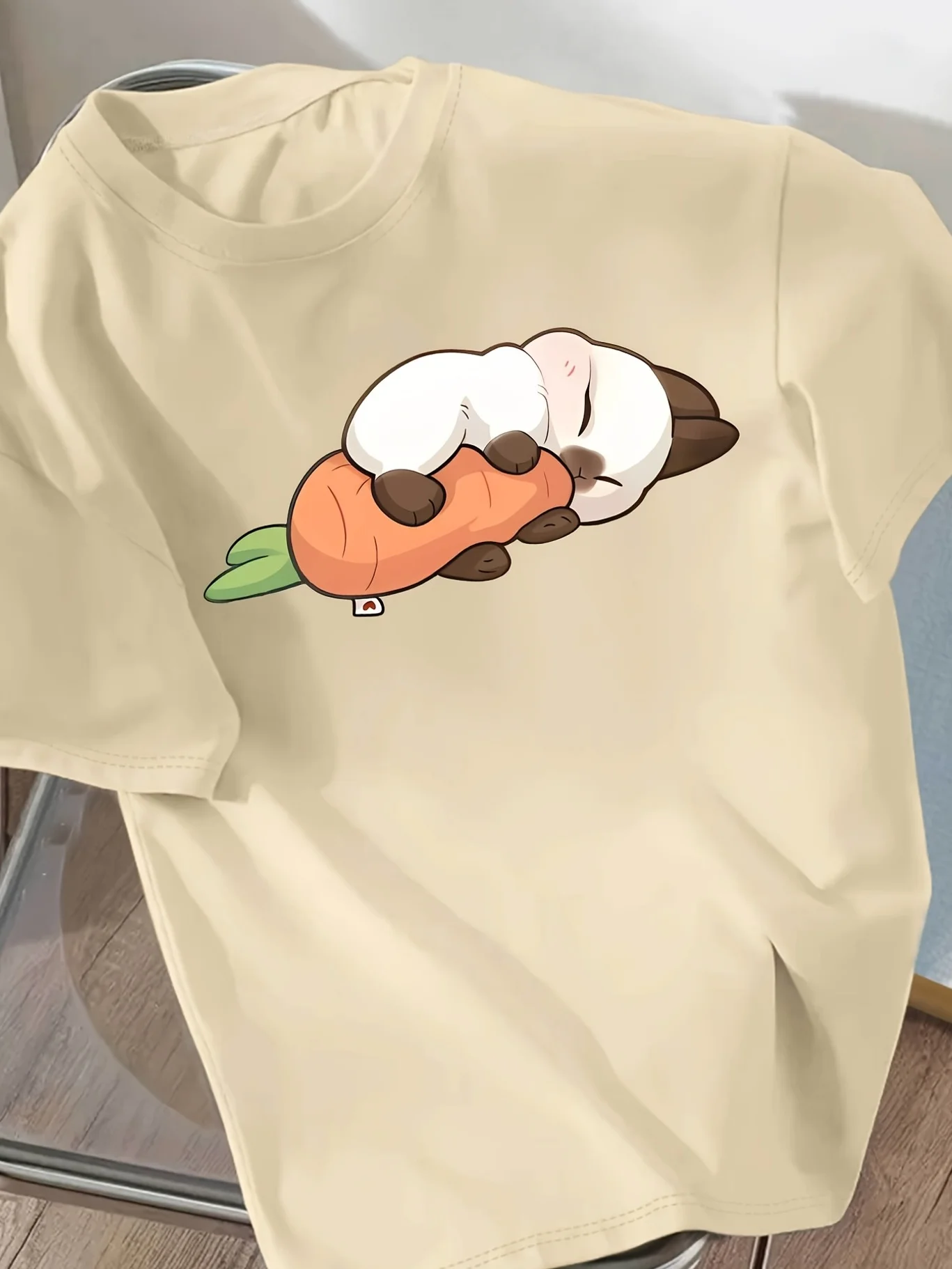 

Летняя женская футболка с принтом морковки «Маленький кролик» и круглым вырезом, повседневная женская одежда с короткими рукавами