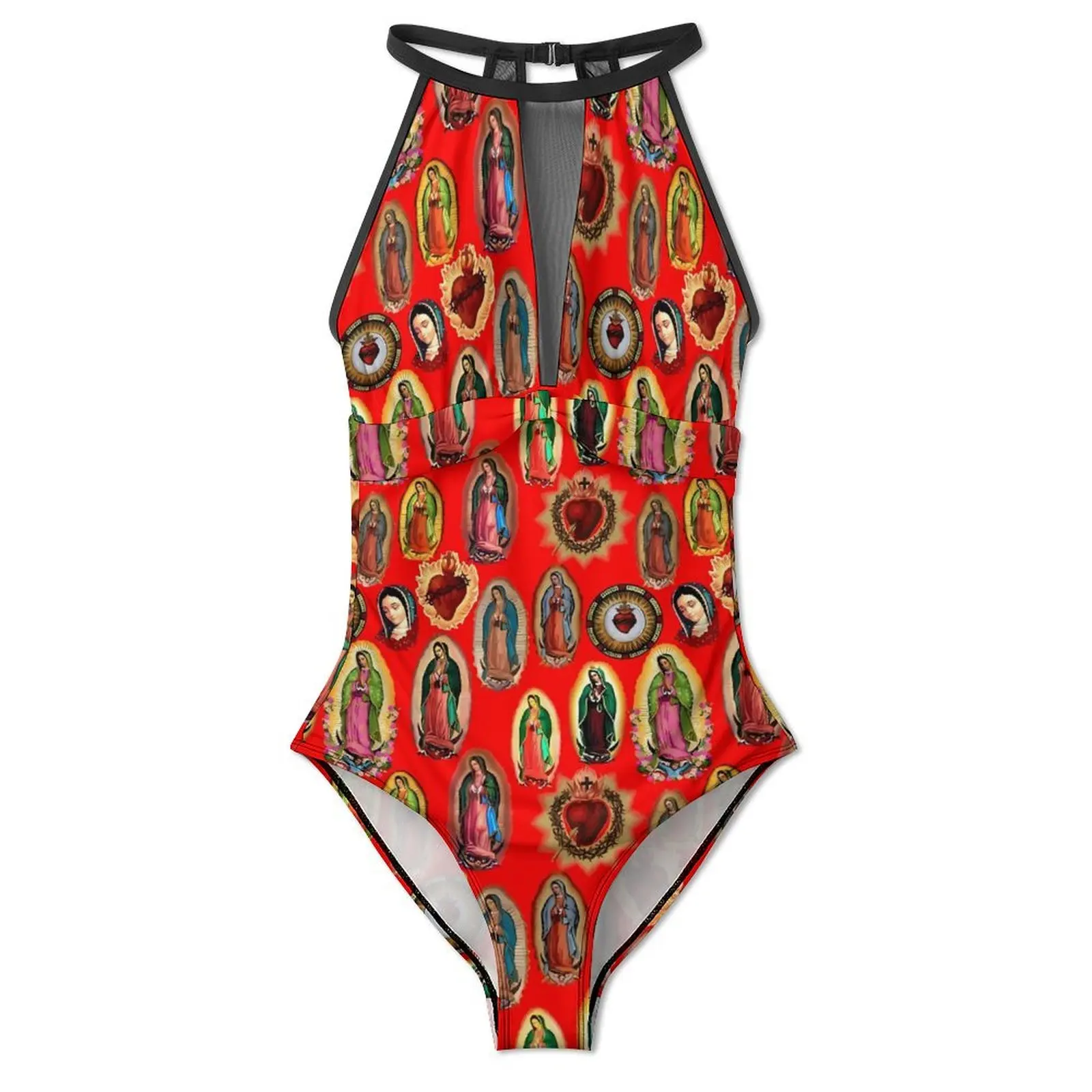 Virgin Mary Swimsuit Our Lady of Guadalupe Swimwear One-Piece Holiday Design Swimsuits Mesh Monokini Female Push Up Beach Wear