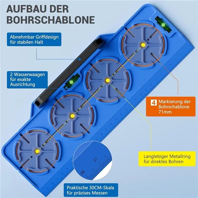 ABGG-Drilling Template Socket, Electrician Tool With Handle, 30Cm Ruler And Socket Template Featuring Spirit Level
