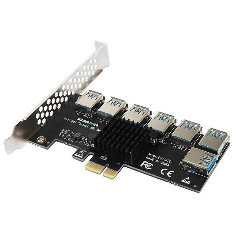 PCIE-multiplicador de Puerto PCIE de 1 a 7, adaptador PCI Express X16, elevador de tarjeta 1X a 16X para minería de vídeo BTC