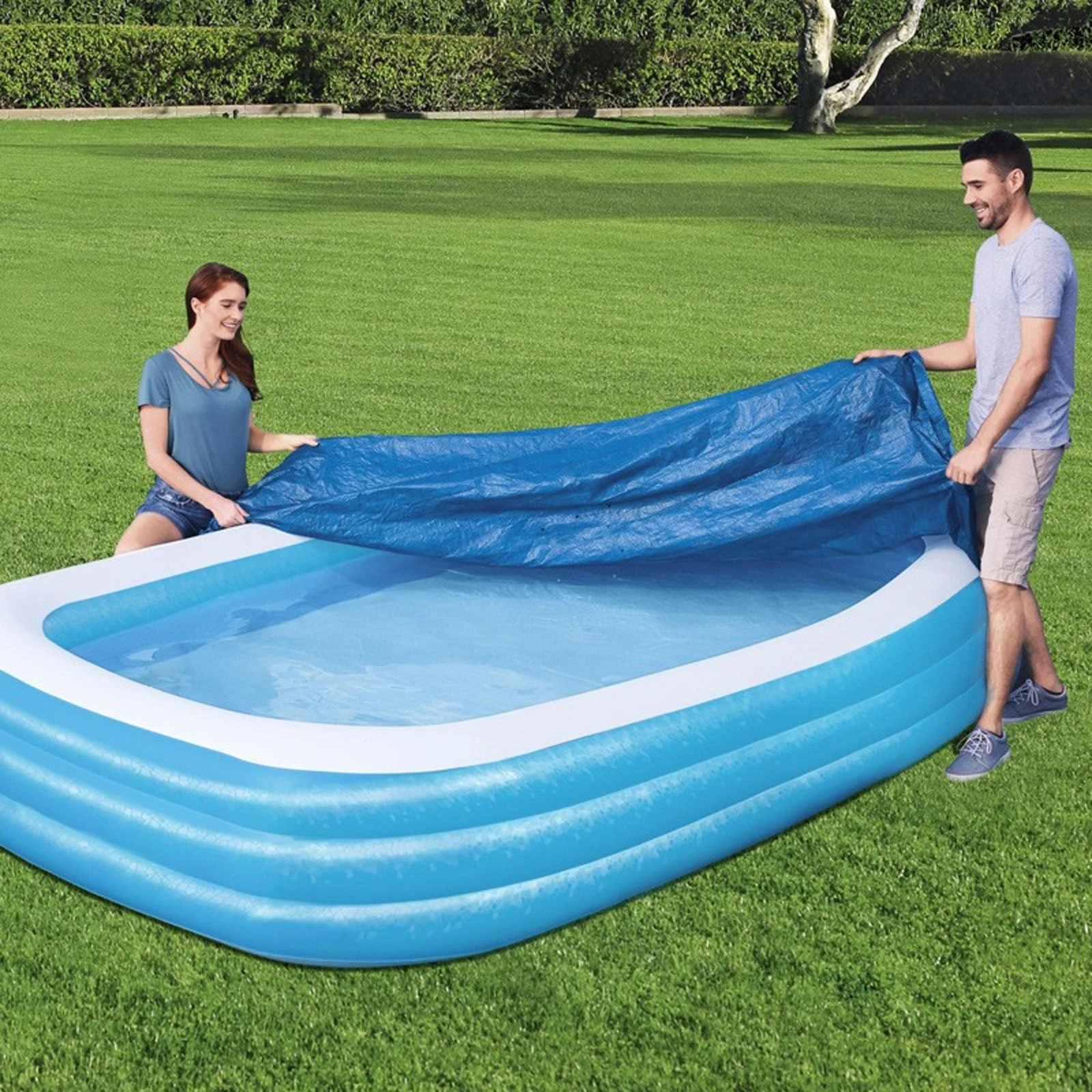 Inflatable Pool Cover Dust proof Bathtub Rectangular Blue Plastic Square Waterproof PE Long term Spa Accessories Storage