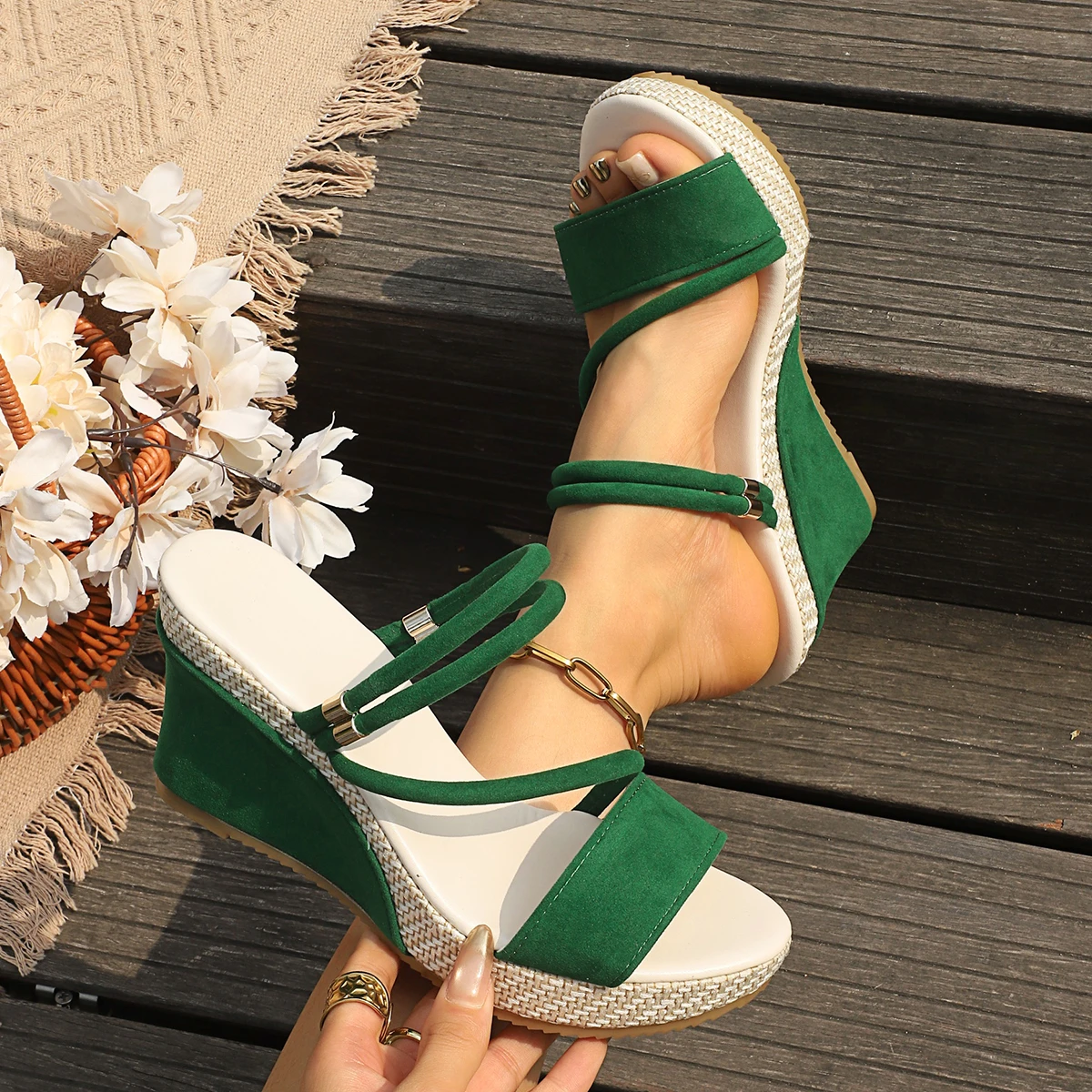 Sandalias de Mujer 2026 Novedad: Sandalias de Cuña Versátiles 2 en 1, Zapatos de Plataforma de Moda para Mujer, Pantuflas de Una Sola Tira para Usar Sobre el Vestido