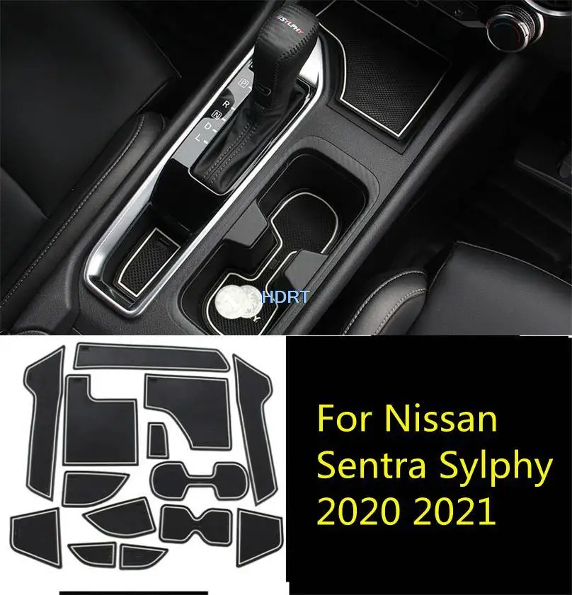 Anti-Slip Gate Slot Cup Mat  For Nissan Sentra Sylphy 2020 2021 Interior Non-slip mat Accessories Door Pad 14pcs Car Styling