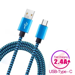 Usb A to Type C Cable Date Sync 2.4A Fast Charging Nylon Braided Wire Charger Cable For Samsung Huawei Android Mobile Phone