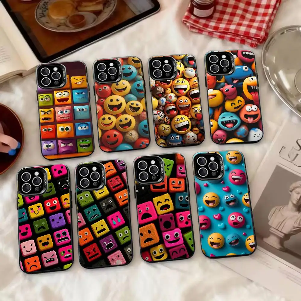 Divertida y Original Funda para Teléfono con Emoji para iPhone 17, 16, 15, 14, 13, 12, 11 Plus, Pro Max, XS, Funda Plateada Colorida