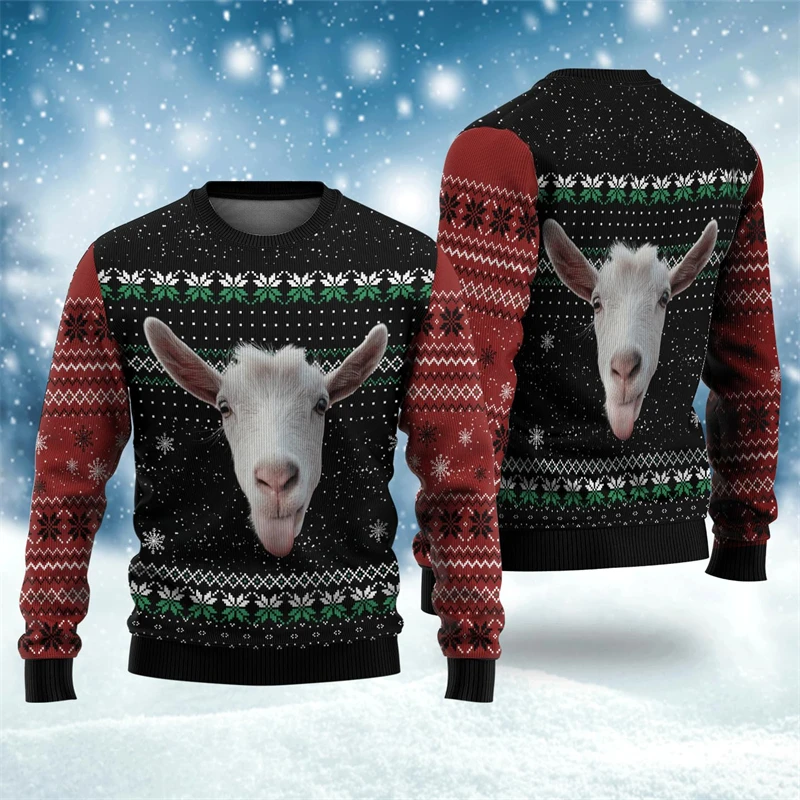 2026 جديد مضحك البقرة رئيس الجرافيك القبيح عيد الميلاد سترة موضة طاقم الرقبة ثلاثية الأبعاد مطبوعة عيد الميلاد البلوز فضفاض عطلة ارتداء البلوفرات #2