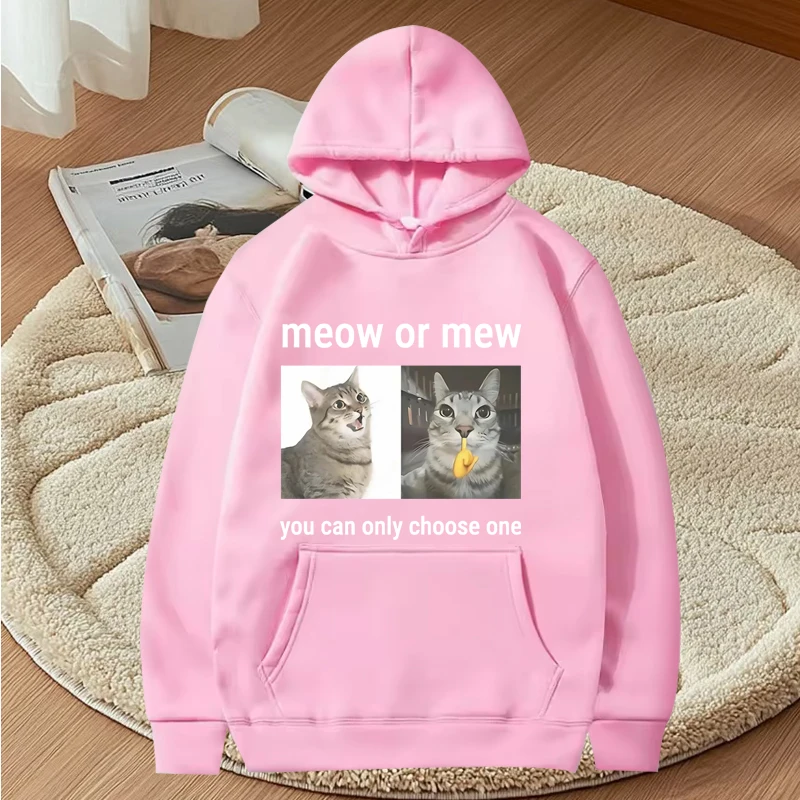 Meow or Mew You Can Only Choose One Meme hoodie men women vintage Long sleeve streetwear print Graphics oversized hoodie  unisex