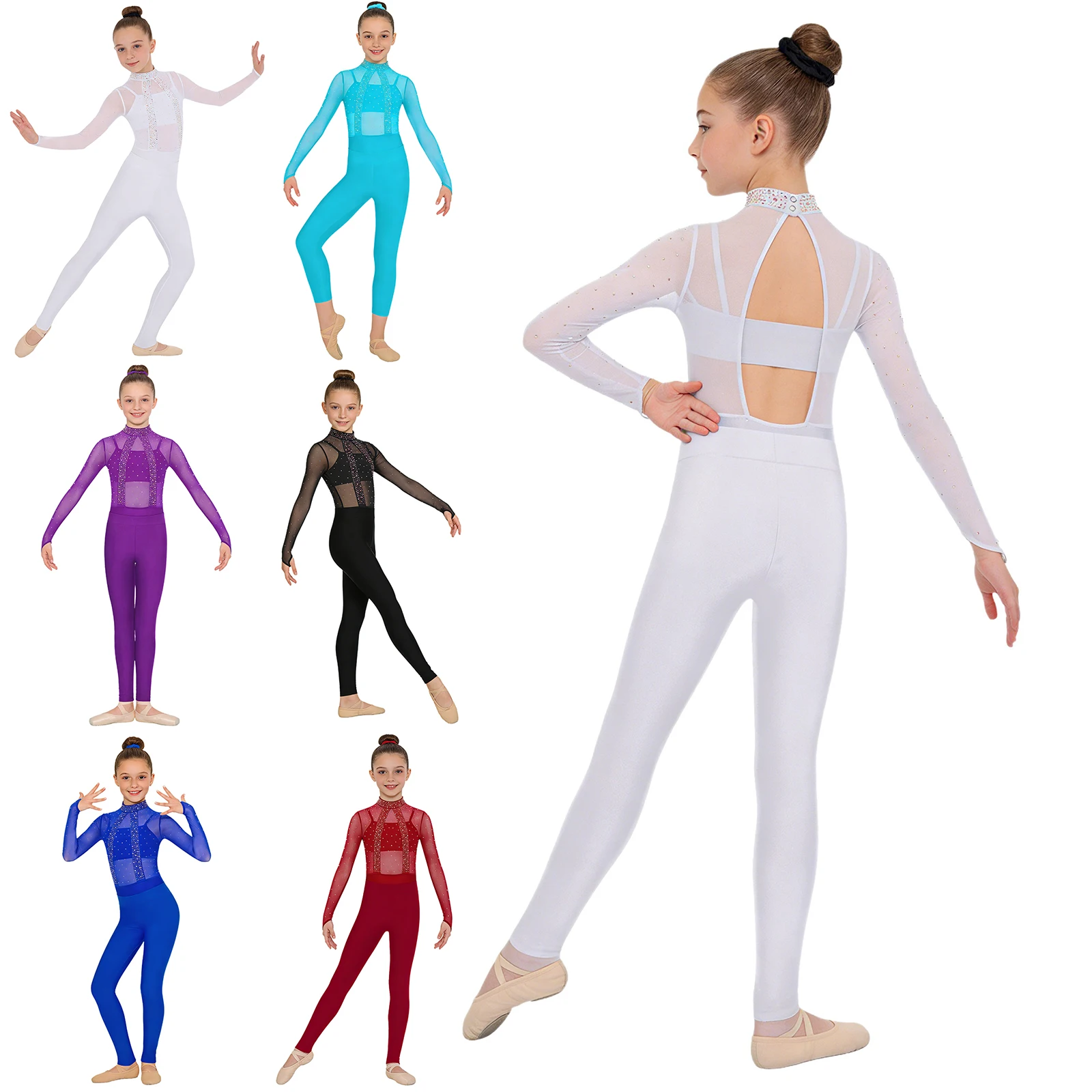أطفال بنات لامعة الراين بقماش شفاف الباليه الرقص الجمباز يوتار مع سترة طماق لأداء اليوغا التزلج على الجليد