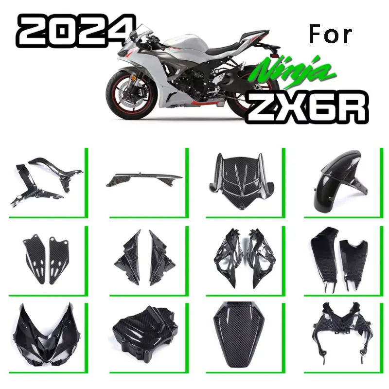 

100% полный 3K настоящее углеродное волокно мотоцикл полный комплект автомобиля обтекатель модификации детали для Kawasaki ZX6R 2019-2024