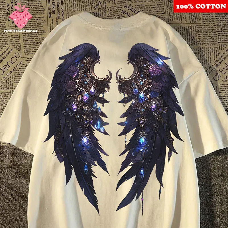 

American Retro Wings Print T-shirt Men Summer 2025 New 100% Cotton short sleeve Hiphop Street Tee Y2k Tops Youth mens clothing