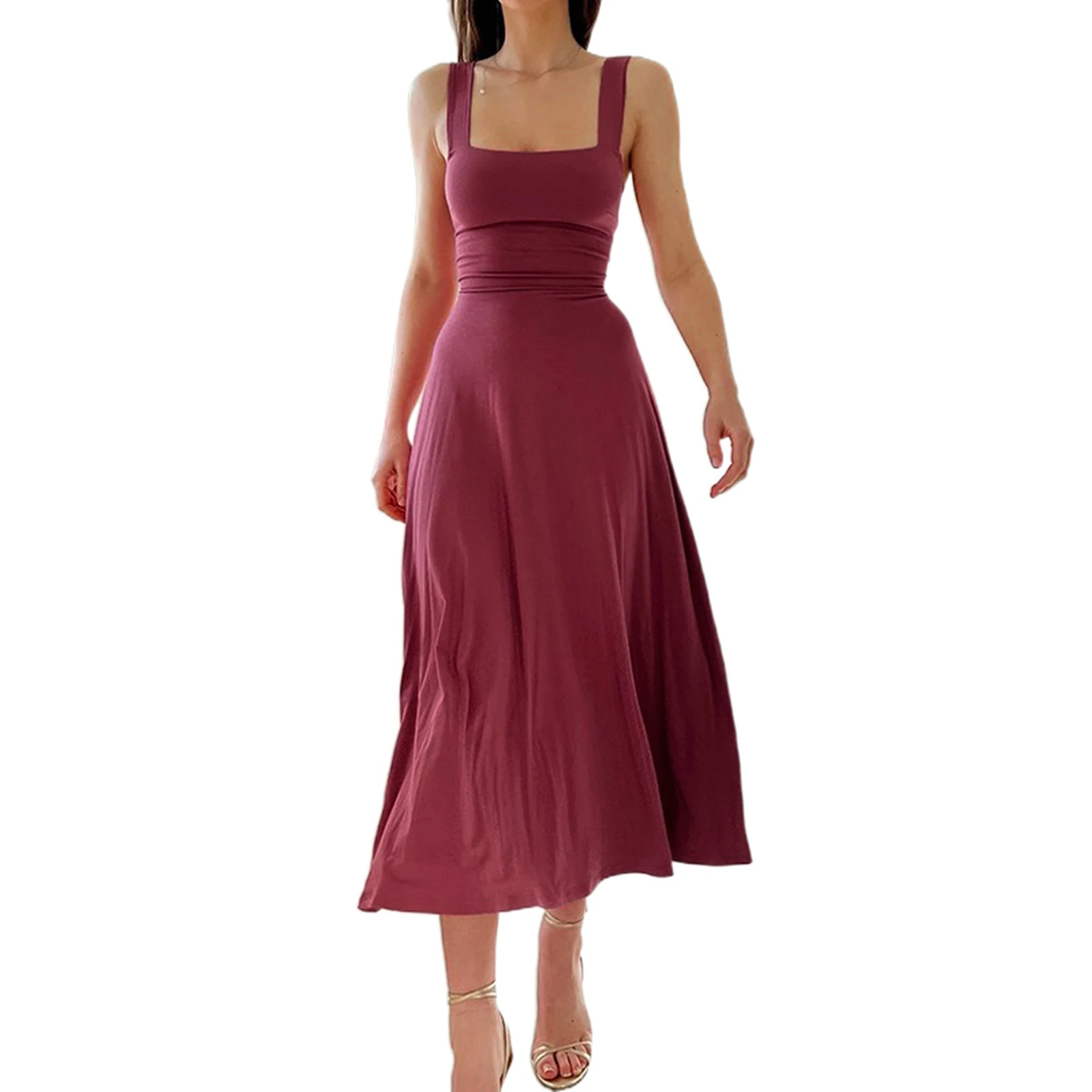 Thorn Tree Women Sexy Solid Corset Midi Dress Sleeveless Backless Dress Y2K Backless Square Neck Long Dress Female Vestidos 2023