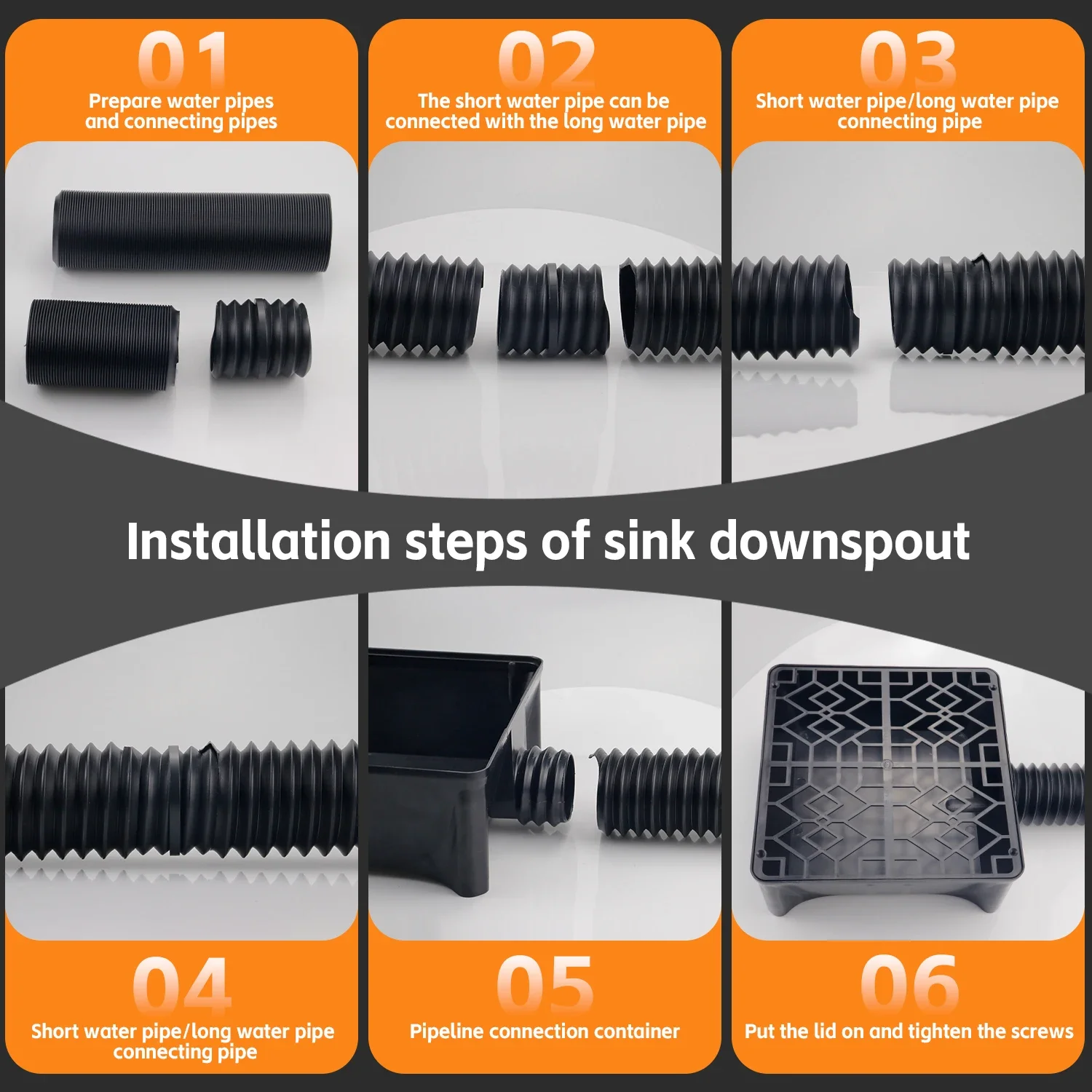 Low Profile Catch Basin Downspout Extender, 12x12 Inch with 8.2ft Flexible Pipe, No-Dig Installation for Foundation Protection