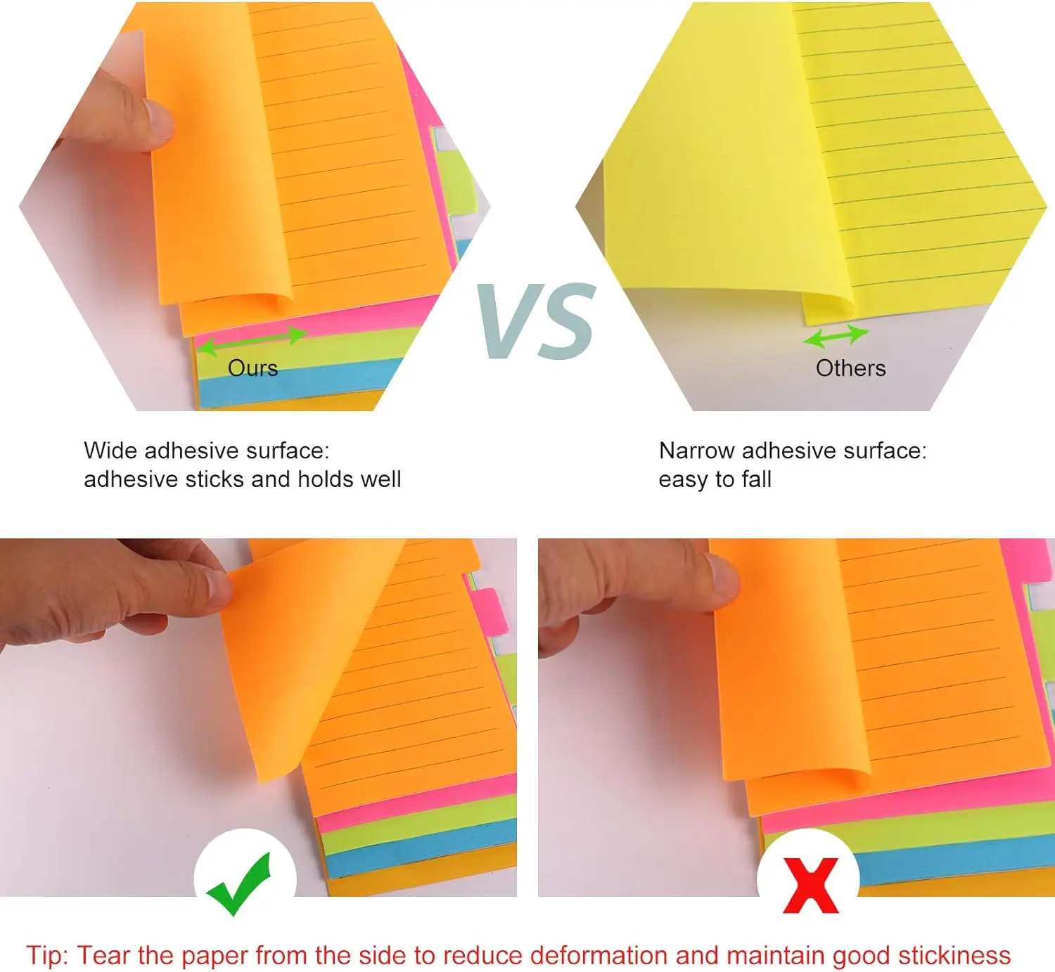 Eagle Divider Sticky Notes, Self-Stick Lined Note Tabs, Bookmark Index, 4X6-Inches, 60 Ruled Notes per Pack, Assorted 6 Neon Col