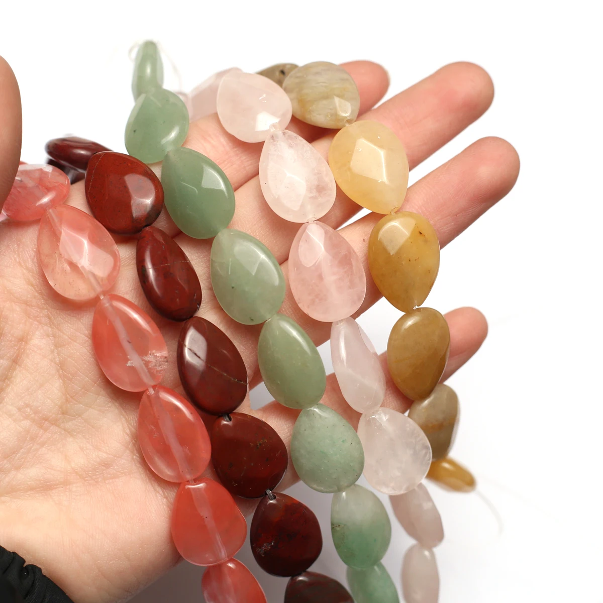 14x18mm Natural Stone Rose Quartz Green Aventurine Faceted Teardrop Beads for Jewelry Making DIY Necklace Bracelet Accessories